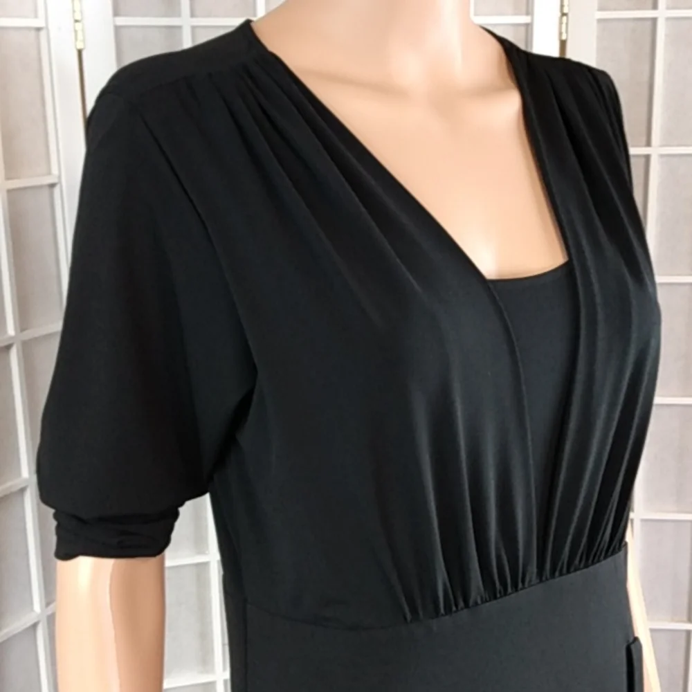 Marc Bouwer Black Pleated Midi Dress Women's‎ Size Small Long Sleeves Knit